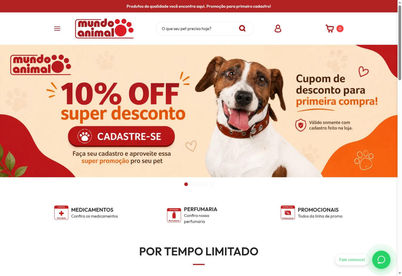 Versão inicial da página inicial da loja Mundo Animal